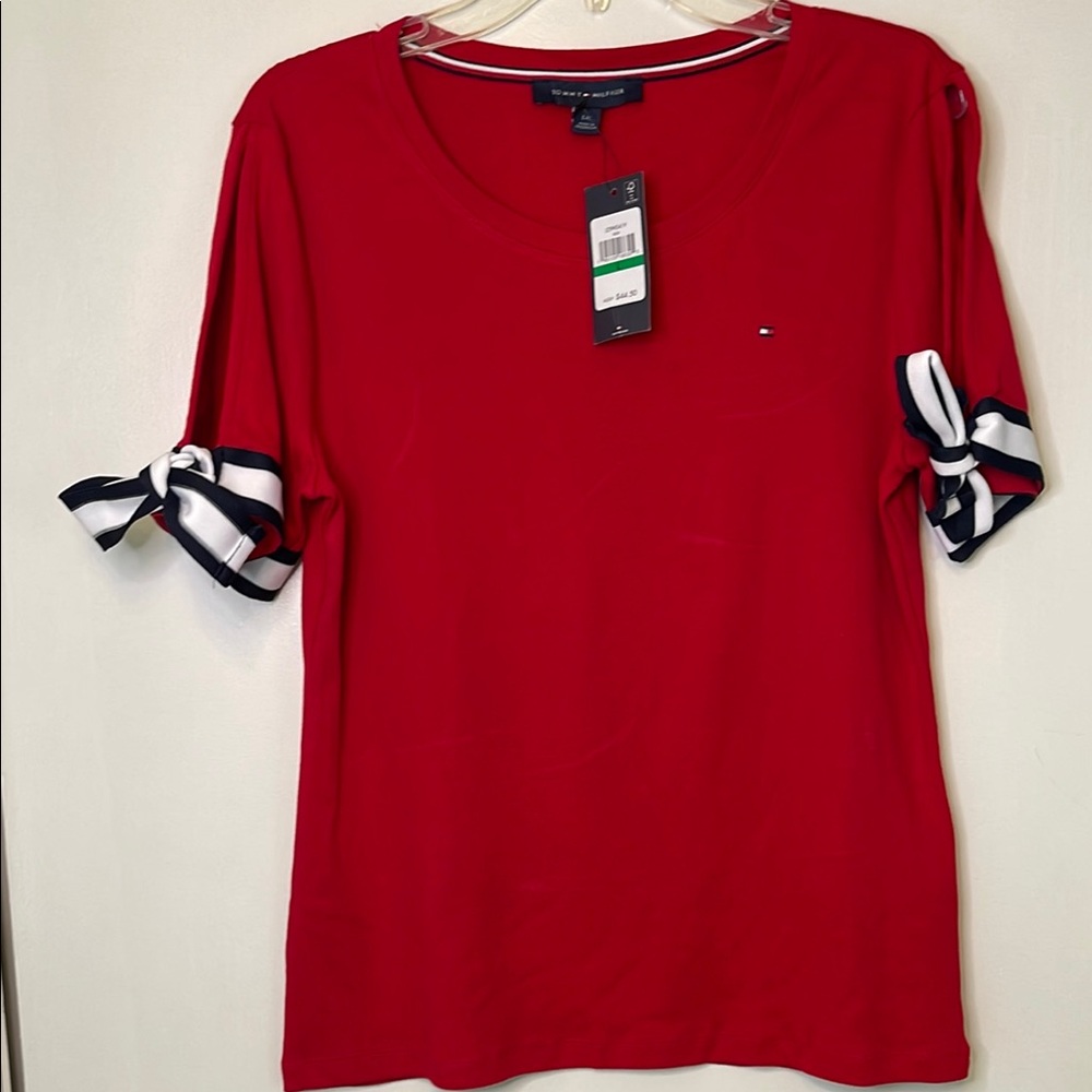 Tommy Hilfiger Women's Red Top with Striped Accents